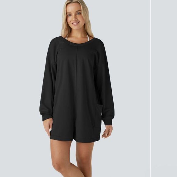 Long Sleeve Backless Side Pocket Casual Romper-Front and Back Wearable NWT L - Picture 4 of 15
